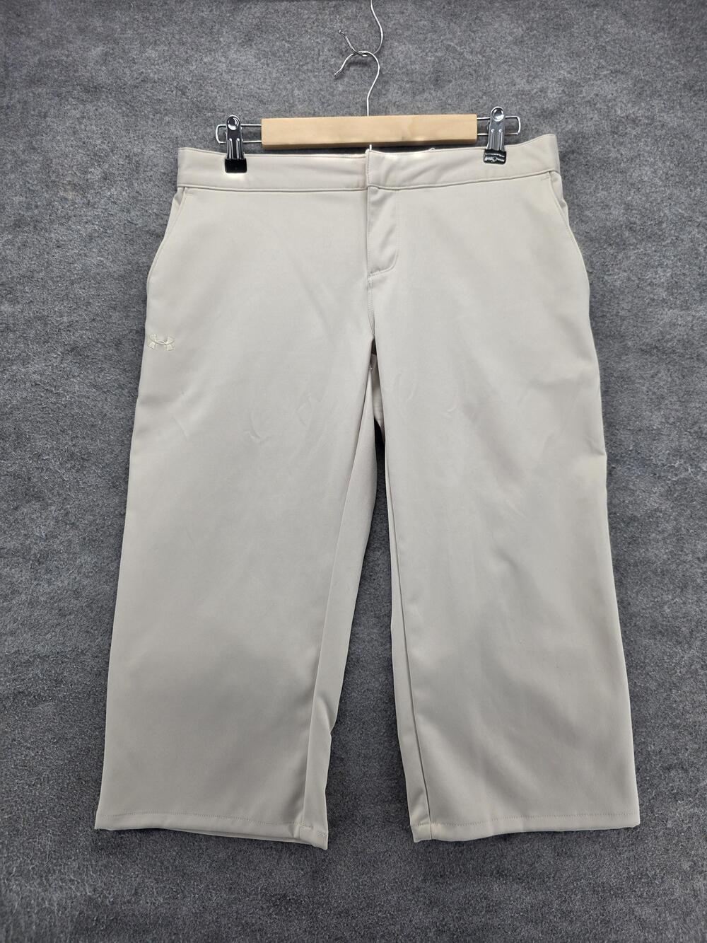 Under Armour Cropped Pants Womens 8 Beige Twill Pockets Zip Golf Activewear